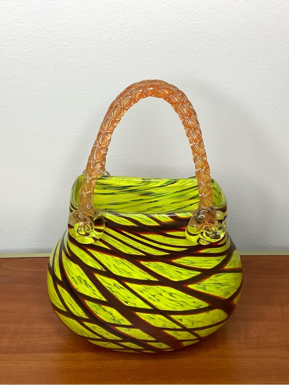 < Vintage Murano Style Art Glass Purse Sculpture/Vase/Catch-All > - Picture 1 of 10